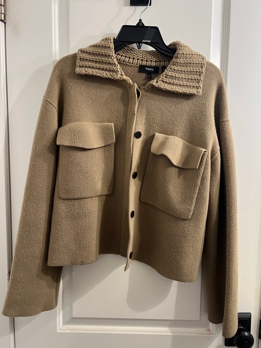 Theory Taupe Wool Cashmere Knit Jacket with Flap Pockets - Picture 1 of 4